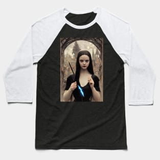 Wednesday Addams Portrait Old painting Style Baseball T-Shirt